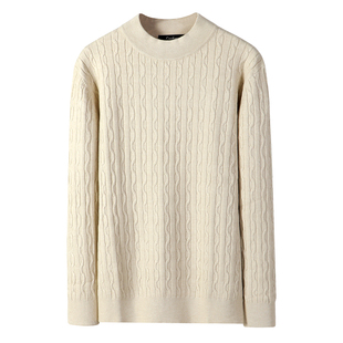 莫代尔羊毛衫男2025秋冬新款毛衣男粗针半高领提花加厚打底针织衫