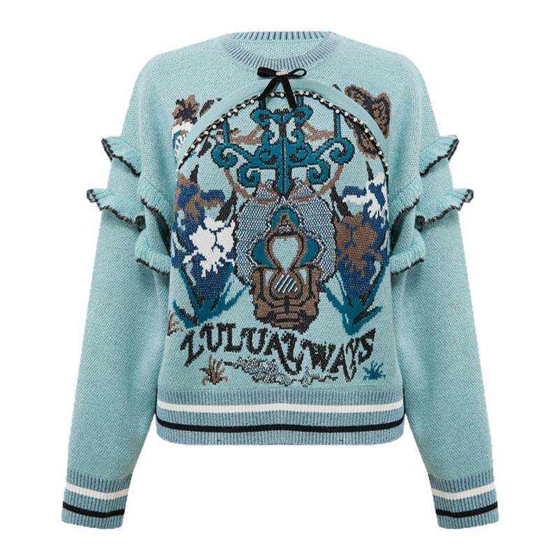 LULUALWAYS【商场同款】冬季新款宽松设计感圆领长袖套头针织衫