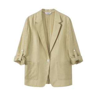 【商场同款】LILY2025新款老钱风莱赛尔醋酸亚麻混纺西装外套女