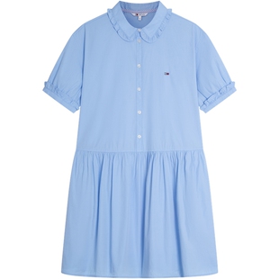 Tommy26春夏新款女装纯棉府绸复古甜美木耳边宽松娃娃领连衣裙