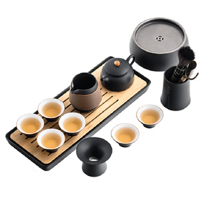 闻说|日式黑砂釉茶壶功夫茶具套装办公家用客厅高档陶瓷茶杯茶盘