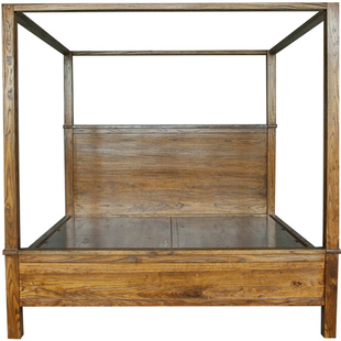 新中式实木拔步床帷幔床古今原木BD294老榆木风化四柱床架子床