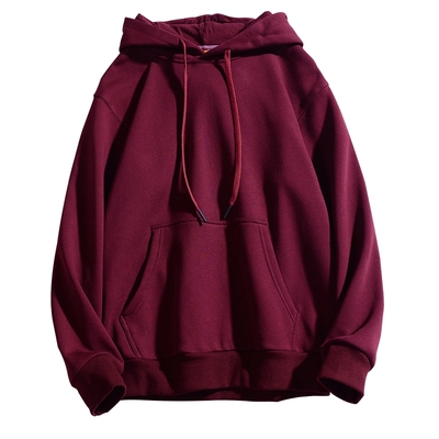 酒红色ulzzang慵懒加绒连帽卫衣