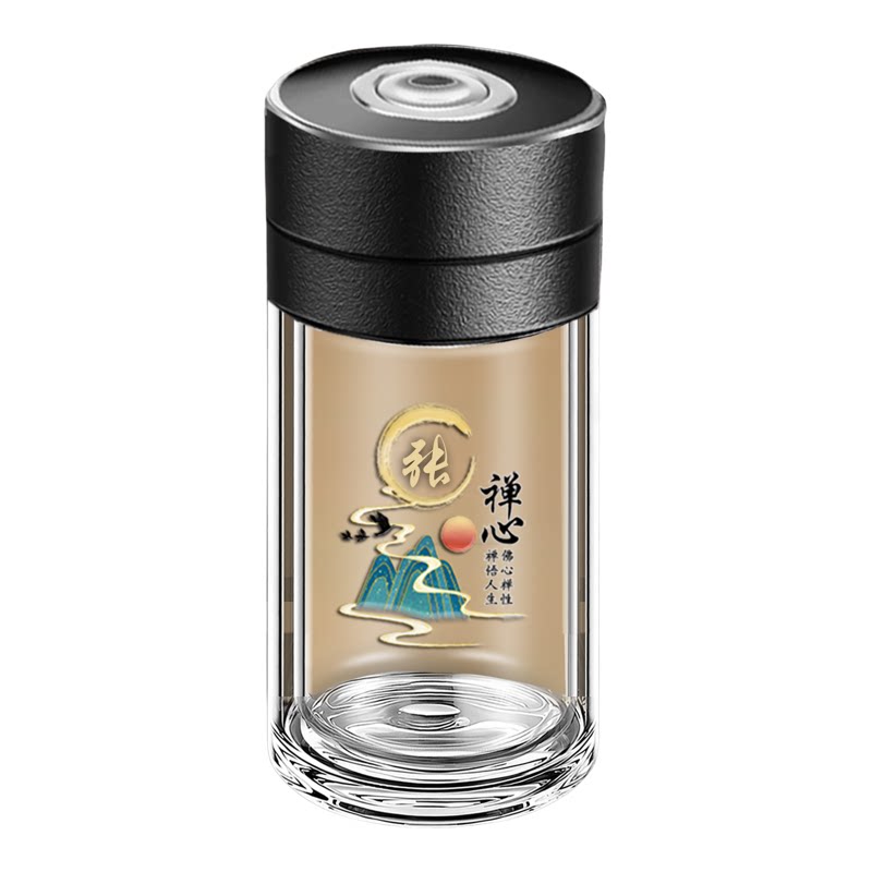 一键开盖高硼硅玻璃杯双层玻璃杯