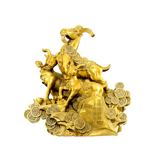 2三羊开泰摆件客厅铜羊三阳开泰十二生肖羊黄铜吉祥物玄关工艺品