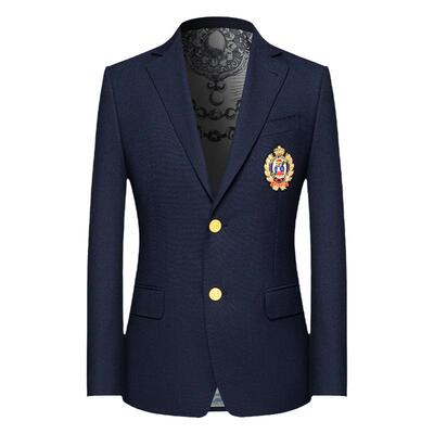 本派蓝色布雷泽西装男徽章西服