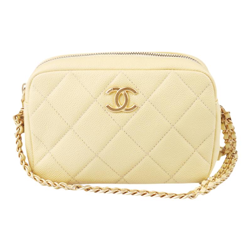 【自营】中古「9.0新」CHANEL(香奈儿)链条淡黄色荔枝皮斜挎包