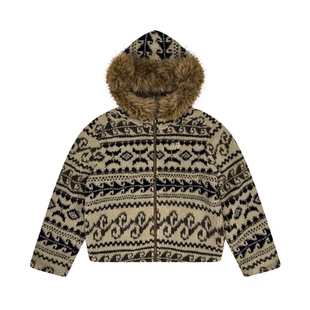 FDR官方店 费尔岛复古连帽秋冬2025新款棕色羊羔绒毛领加厚外套女