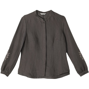 G23Q-007【天色绵长】瓷片高端复古文艺韩国进口亚麻绣花衬衫