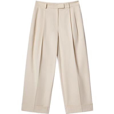 BLUE ERDOS26夏季新品通勤百搭米色棉混纺松弛感卷边阔腿裤女