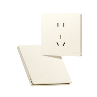 德力西旗舰店827奶油风哑光开关五孔插座16A面板春雨米绒白银桂黄