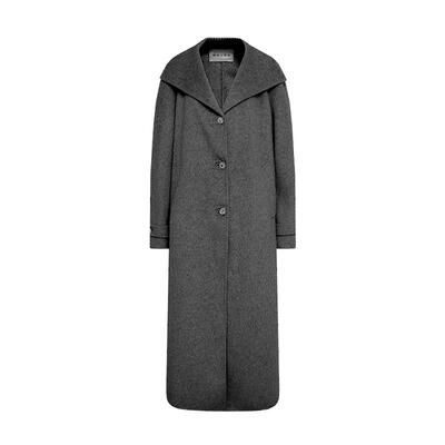 MSLAN骆驼毛混纺 老钱风立领双面呢外套黑色中长款毛呢大衣女