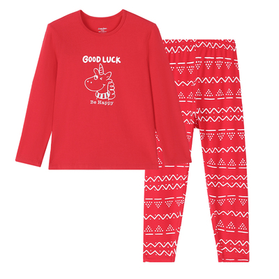 久岁伴男童大红色纯棉内衣套装