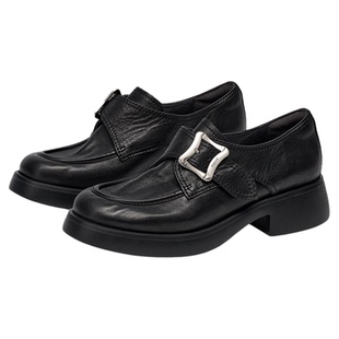 [心动的offer同款]接吻猫银锭系列厚底乐福鞋舒适通勤黑色小皮鞋