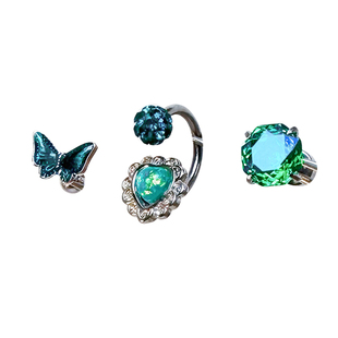 二十二丁目 绿色锆石蝴蝶耳钉钛钢辣妹澳宝耳饰墨绿爱心耳圈耳环