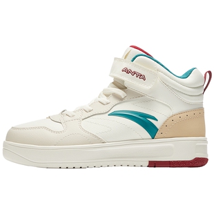 安踏儿童男女大童板鞋2025冬新款舒适防滑中大童加绒高帮休闲板鞋