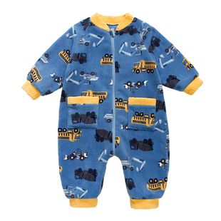 儿童睡衣男童秋冬款珊瑚绒卡通可爱挖机男宝宝爬服家居服2025新款