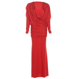 #Sisjuly#名门宴会垂感挂肩气质礼服 褶皱设计鱼尾长袖连衣裙女夏