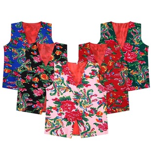 东北大花布马甲男女坎肩民族风舞台演出服二人转表演网红嘻哈年会