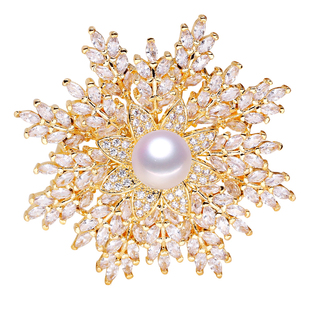 DIY珍珠配件 双层雪花韩版唯美精工微镶胸针胸花毛衣链半成品空托