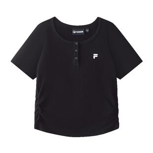 FILA FUSION斐乐潮牌针织短袖衫26秋季新款女子休闲上衣修身T恤