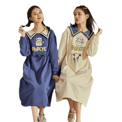 大力水手唐狮秋冬连衣裙中长款加