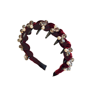 红色丝绒珍珠发箍女高级感2026新款轻奢高颅顶洗脸头箍压发卡头饰