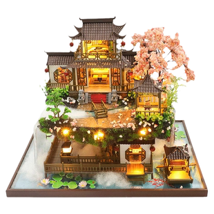 中国风DIY小屋世外仙境手工拼装房子别墅模型玩具古建筑新年礼物