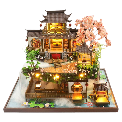 中国风DIY小屋世外仙境手工拼装房子别墅模型玩具古建筑新年礼物