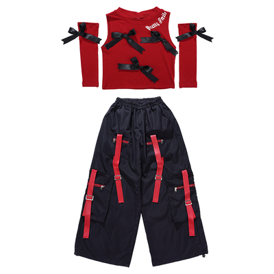 儿童jazz红色爵士舞演出服女童