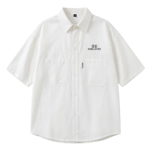 纯棉短袖衬衫男夏季薄款青少年学生翻领外套半袖衬衣服男装士潮牌