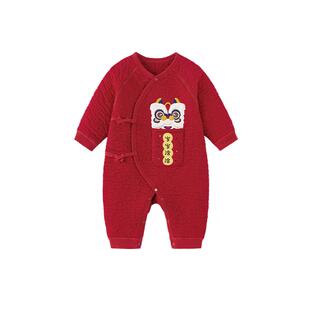 babylove新生儿连体衣春秋夹棉婴儿红色哈衣宝宝国风衣服岁岁洽洽