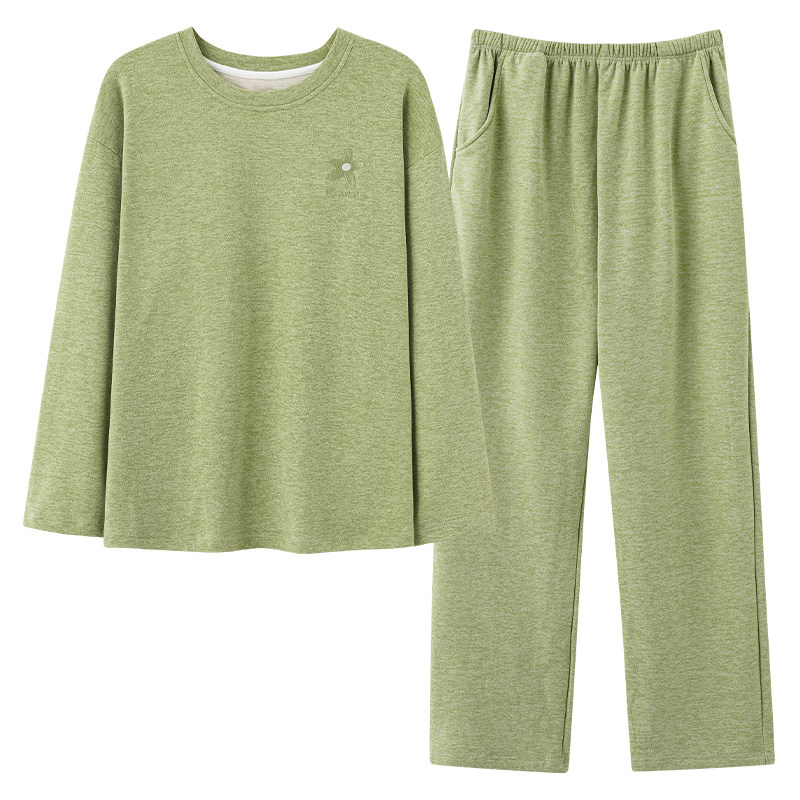简约纯色睡衣女套装绿色家居服