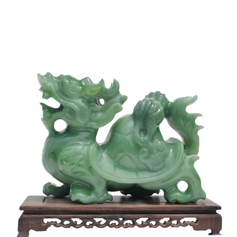 天然岫岩玉龙头龟摆件一对招财镇宅客厅玄关办公室动物工艺品精致