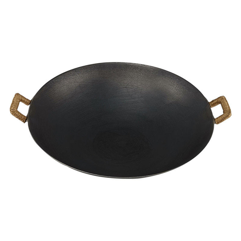 老式传统双耳生铁炒锅加厚无涂层铸铁锅圆底尖底地锅燃气灶大铁锅