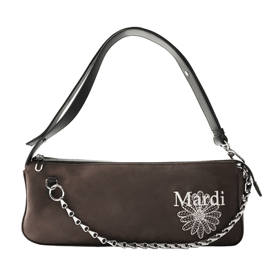 磨砂牛皮拉链单肩斜挎链条法棍包