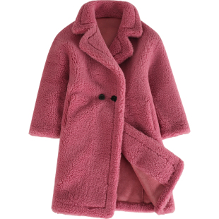 6%真羊毛颗粒绒女童皮草外套冬款女童亲子冬装羊羔毛长款大衣加厚