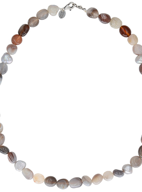无色裸感 嬉皮文艺不规则灰珍珠博茨瓦纳玛瑙925银项链中性男女