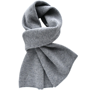灰色混纺羊绒围巾男冬季保暖针织毛线围脖女羊毛围巾短款实用礼物
