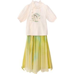 乌扣.清和 女童新中式国风童装夏季薄款儿童古风改良汉服套装春夏