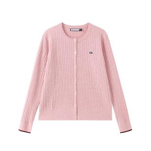 【含绵羊毛】ELLE Active法式气质针织开衫软糯绞花红色毛衣外套