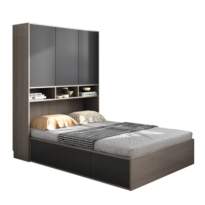 现代简约榻榻米床衣柜一体小户型全实木高箱储物多功能卧室衣柜床