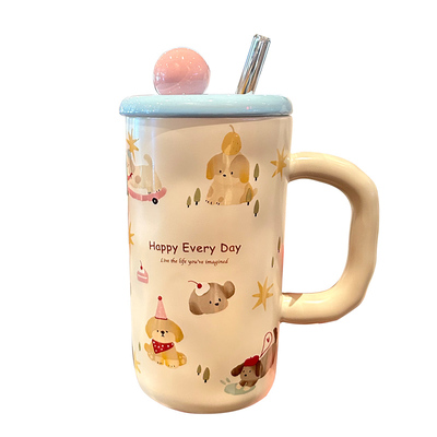 高颜值陶瓷带盖吸管杯送闺蜜