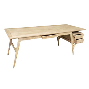 新中式网红小书桌白茬全实木餐桌简欧树杈桌北榆木画案写字台白胚