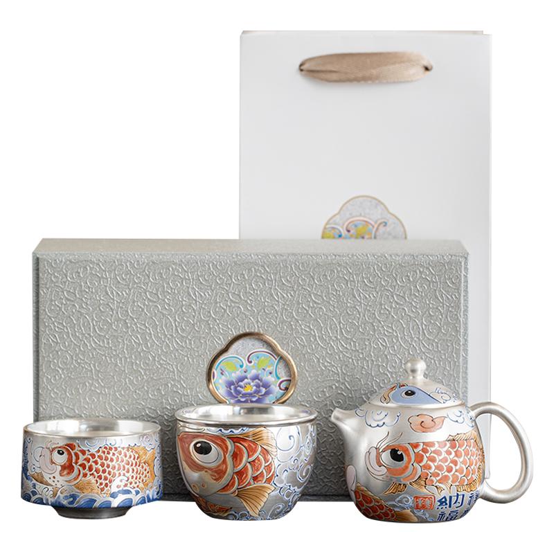 茶具套装龙鱼鎏银茶壶泡茶碗