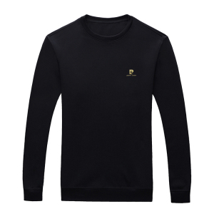 皮尔卡丹圆领卫衣加绒加厚男士秋冬季新款保暖上衣长袖t恤打底衫