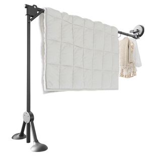 吸盘晾衣架折叠阳台伸缩晾衣杆落地强力玻璃晒被子神器室内多功能