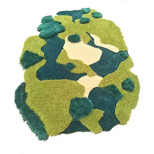 手工地毯绿色森林苔藓河流草地儿童玩耍地垫橱窗装饰设计师原创