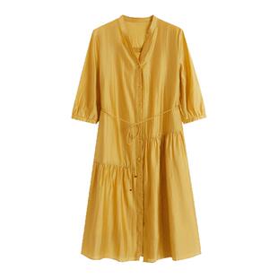 SANI商场同款2026春季爽滑天丝连衣裙气质高级感A字收腰中长裙女