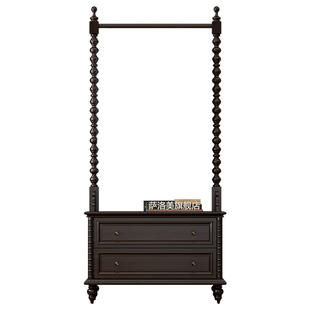 美式复古实木挂衣架落地靠墙法式中古风卧室衣服衣帽架床头柜一体